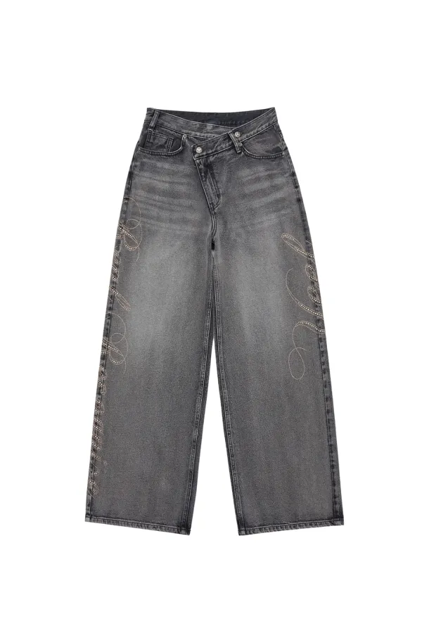 YEEL SIDE CUBIC DENIM PANTS GREY