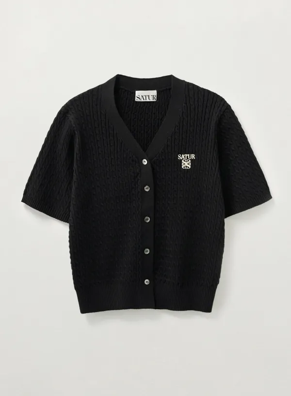 (W) Cable Knit Half Cardigan - Black