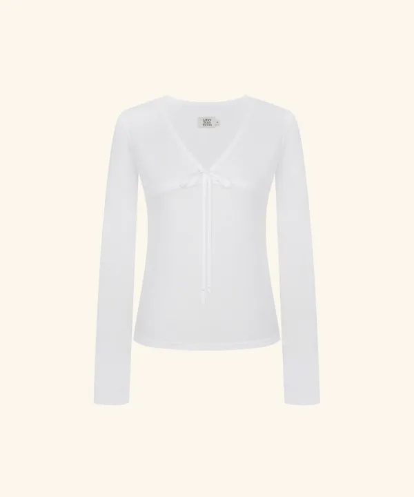 [9/22 11:00am Coming soon] Letters Lace V-Neck T-Shirt (Ivory)