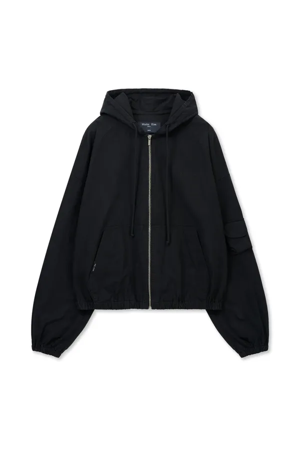 WASHED COTTON HOODY ZIP UP IN BLACK