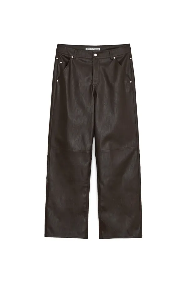 FAUX LEATHER STUDDED PANTS, BROWN