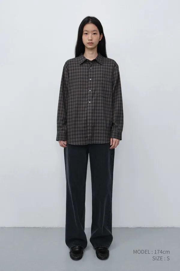 UNISEX CHECKED FLANNEL SHIRT KHAKI_UDSH6C104K2