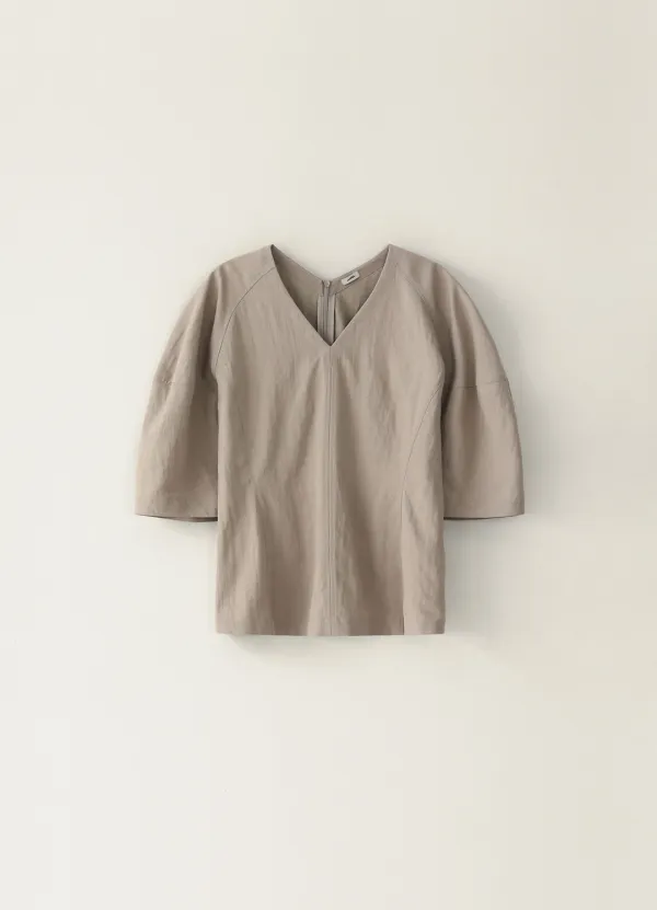 V-neck Volume Blouse - Beige