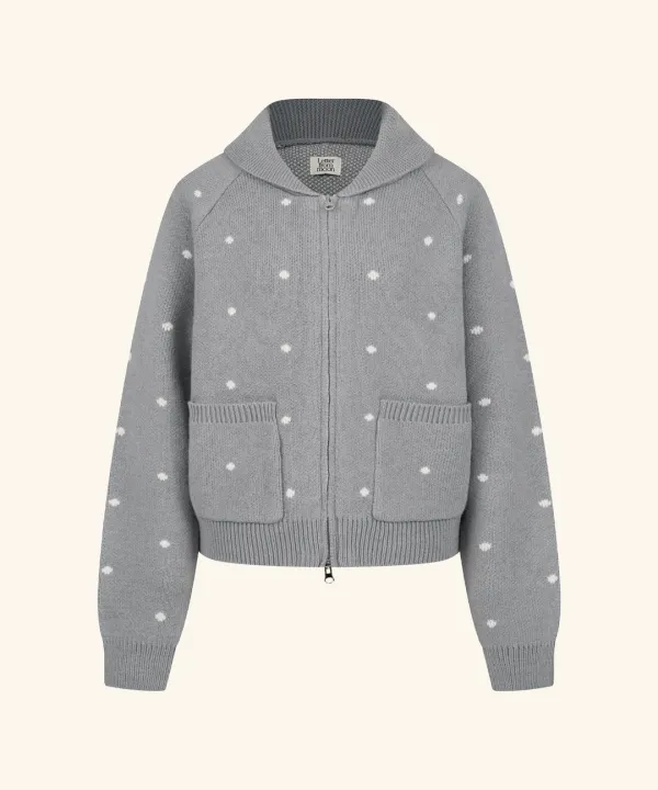 Dot Alpaca Wool Knit Zip-Up ( Gray )