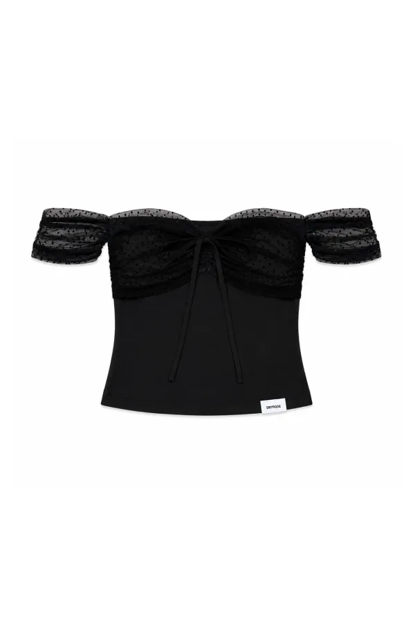 DOT MESH SHIRRING TOP (BK)