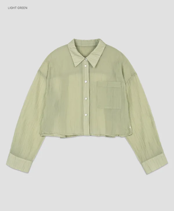(BL-4424)OVERFIT SHEER CROP SHIRT