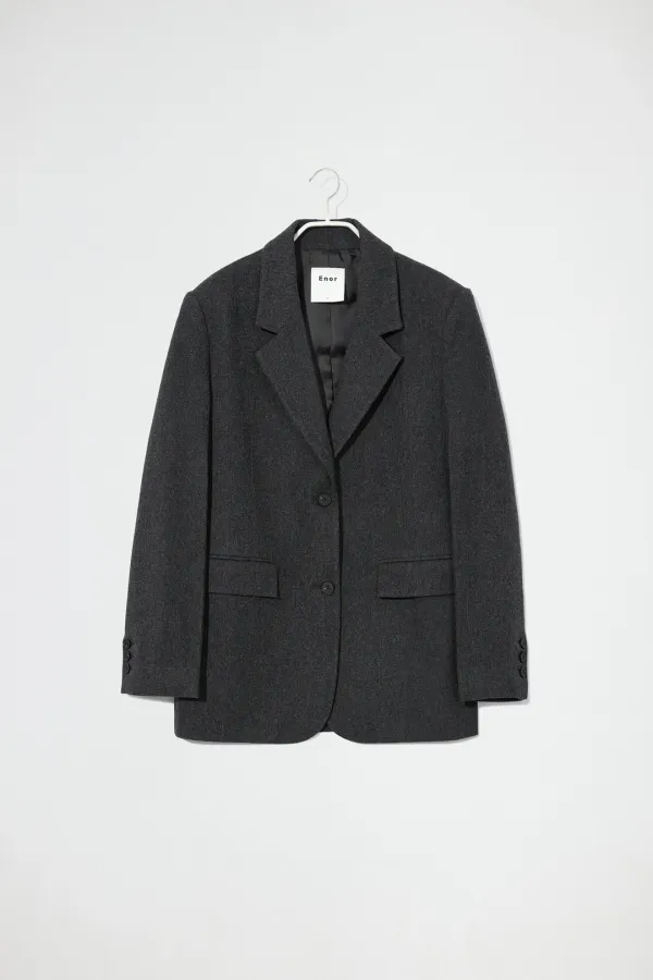 WOOL SINGLE TWO BUTTON JACKET - DARK GREY