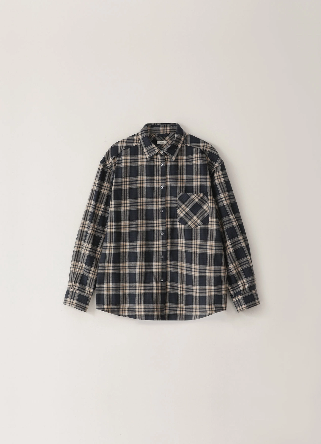 페블엠 5TH / Check One-Pocket Shirt - Navy - pebblem 상품 이미지 1
