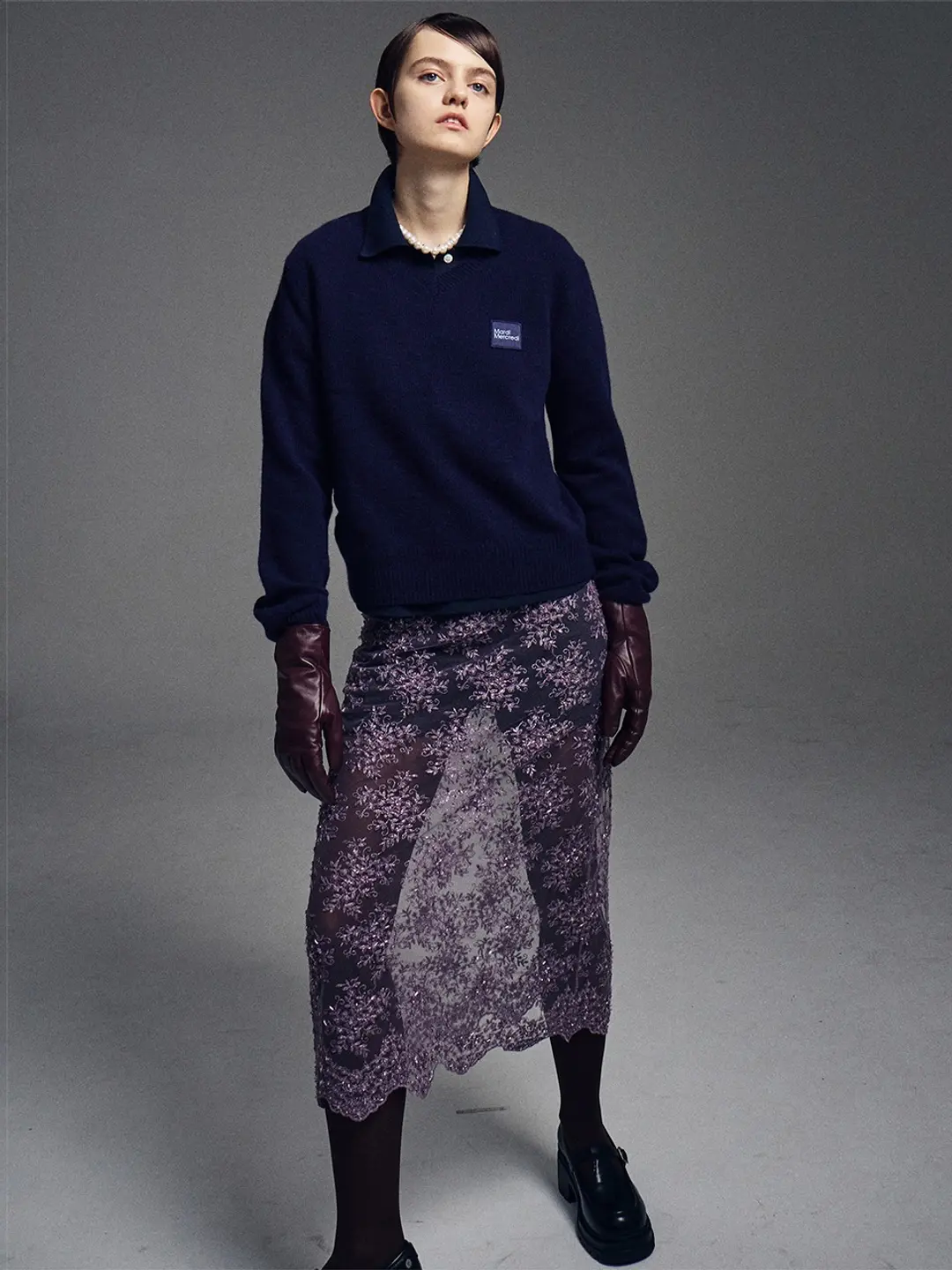 마르디 메크르디 SEQUIN LAYERED SKIRT LACE_VIOLET 상품 이미지 2