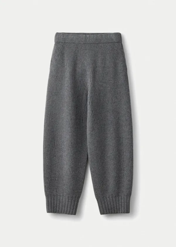 Wool cashmere ribbed whole garment pants_Etna grey