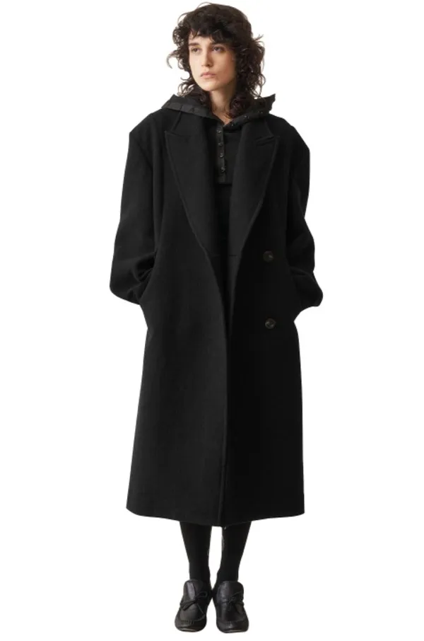 Wool Cinch Coat, Blackout