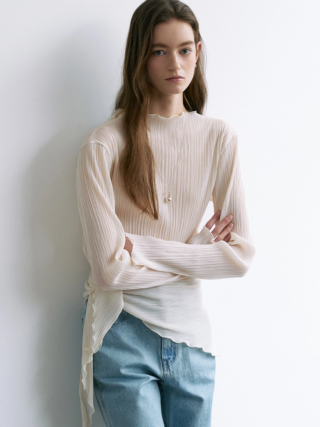 아워코모스 comos 1677 scarf pleats top (cream) 상품 이미지 1