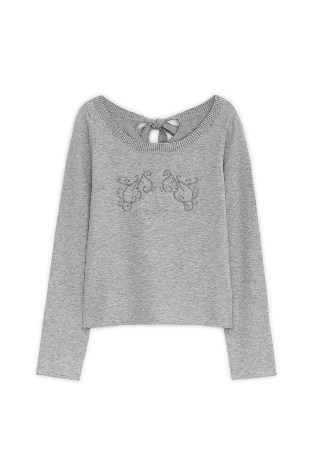 허그유어스킨 Back ribbon ornament knit top (Melange gray) 상품 이미지 1