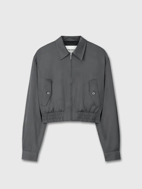 SATIN CROPPED BLOUSON JACKET_ CARBON GREY