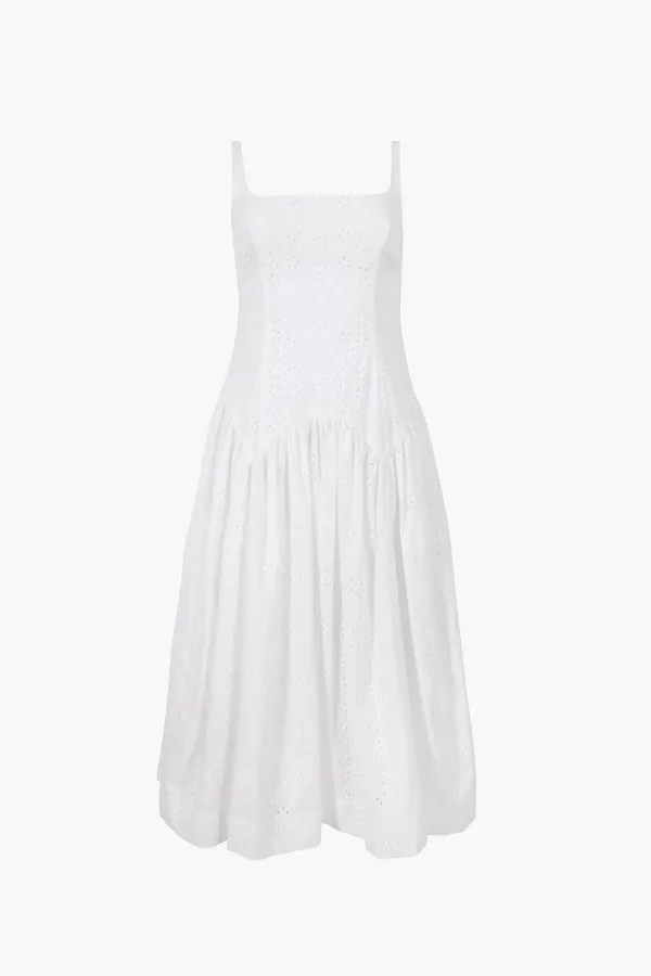 CRICKET DRESS IN WHITE EYELET