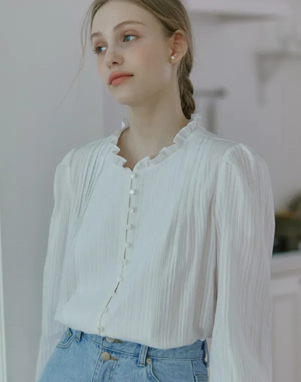 Mini Frill Pintuck Blouse - White