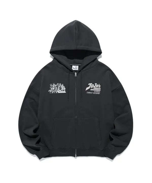 jojo's stardust crusaders hoodie zip up [charcoal]