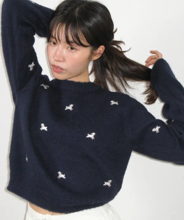[10/2 순차배송] RIBBON SHEEP PATTERN KNIT PULLOVER NAVY