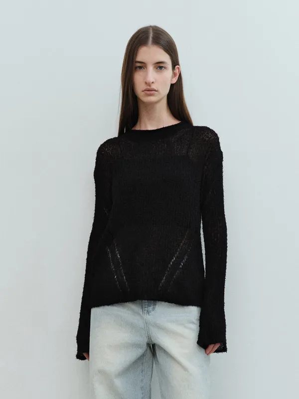 TVS COTTON NETTING KNIT TOP_BLACK