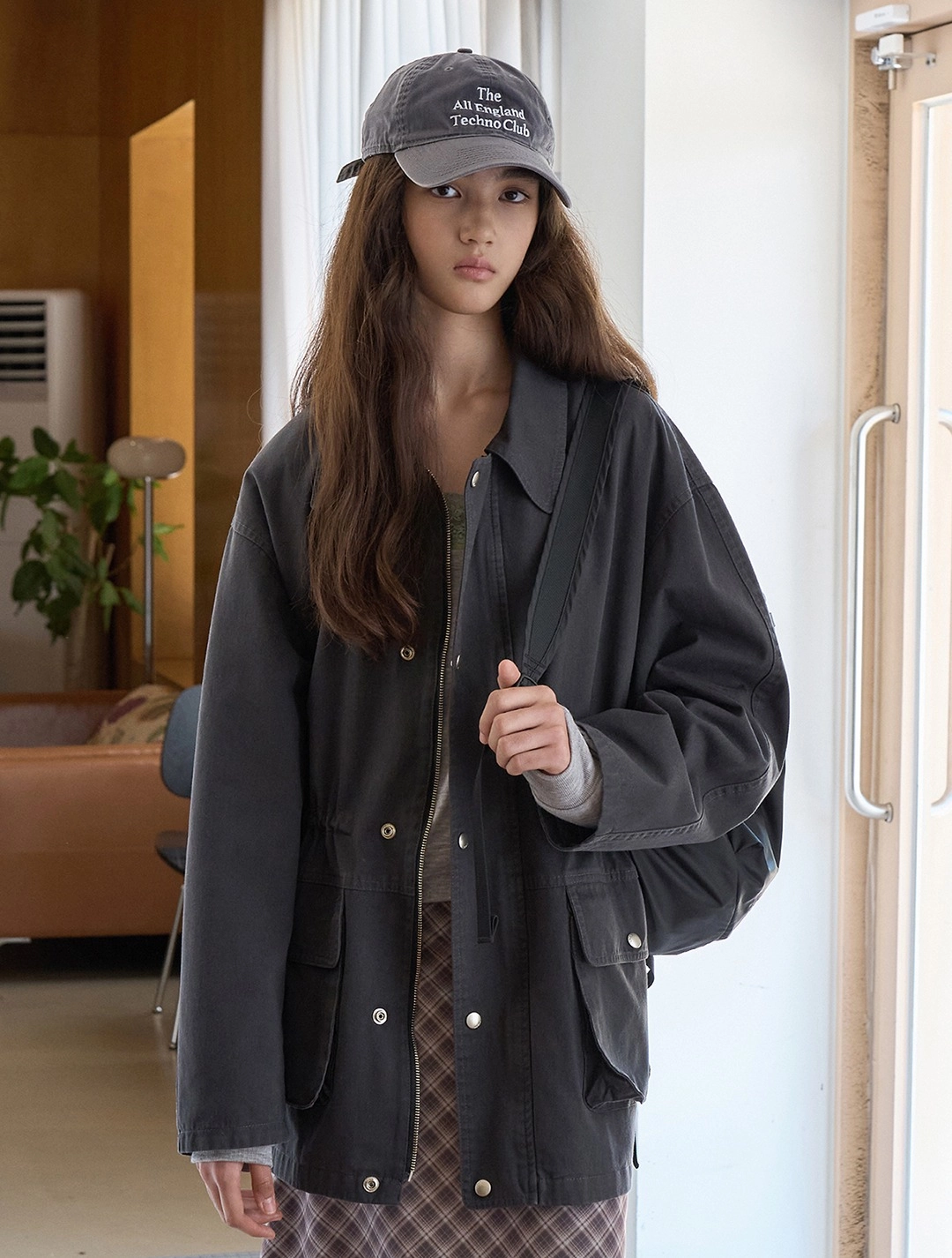 로에일 Cotton washing half field jacket_Charcoal 상품 이미지 1
