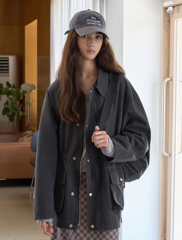 Cotton washing half field jacket_Charcoal