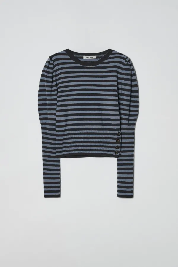 STRIPE PUFF KNIT TOP [ASH BLUE]