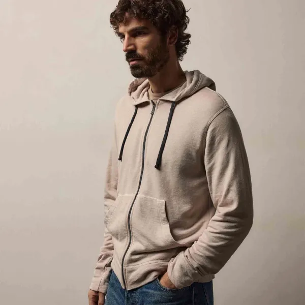 Vintage French Terry Zip Up Hoodie - Stone Pigment