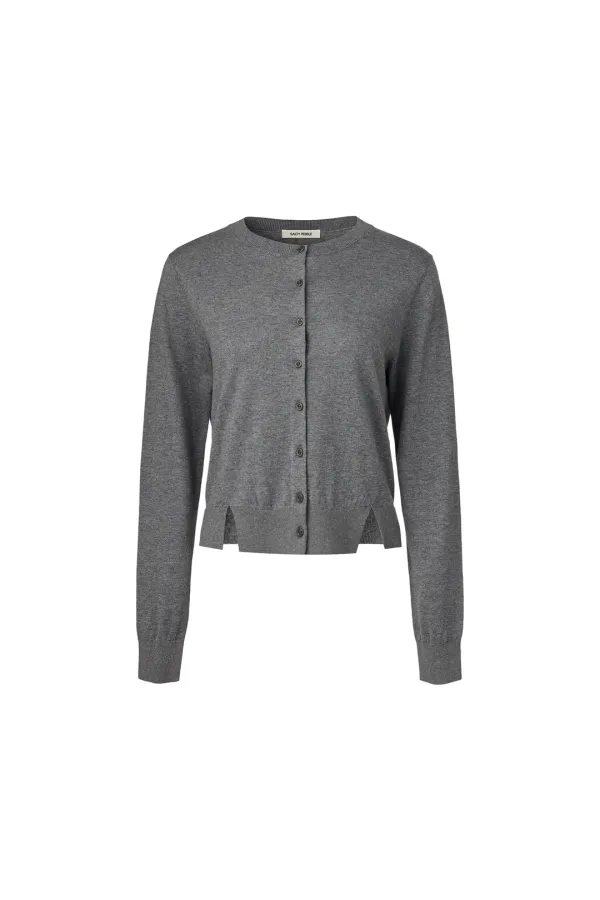 SPLIT HEM SILK KNIT CARDIGAN [GREY]