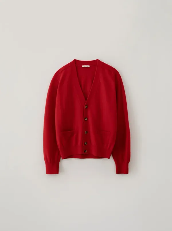 WOOL V NECK CARDIGAN_RED