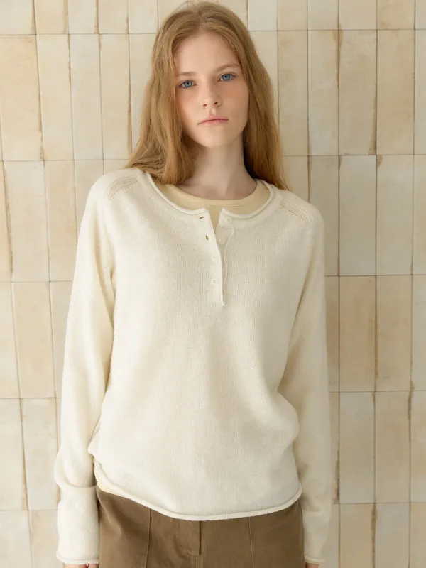 RAGLAN HALF BUTTON KNIT [ CREAM ]
