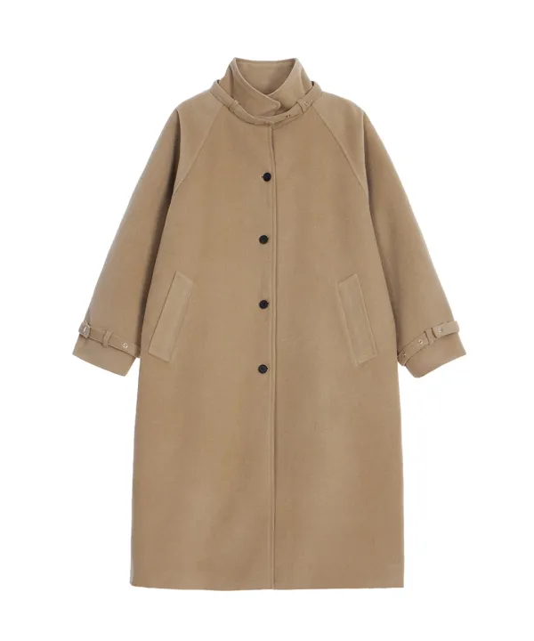 Half-neck Overfit Long Coat [Beige]