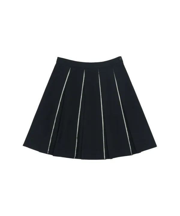 RAW HEM PLEATS SKIRT NAVY