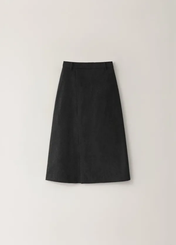 [Limited] Wool Wrap Long Skirt - Charcoal