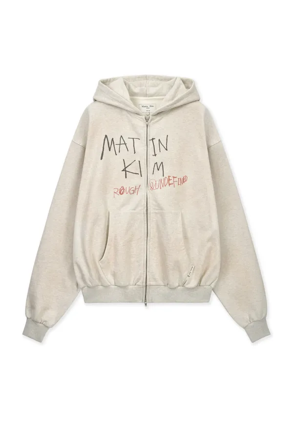 VINTAGE WASHED GRAFFITI HOODY ZIP UP IN BEIGE