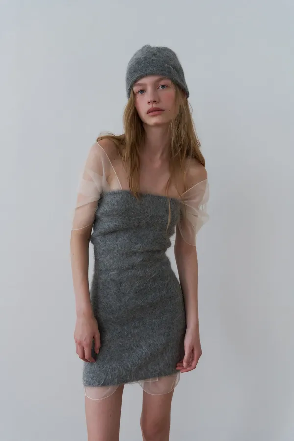 [EXCLUSIVE] HAIRY KNIT LAYERED TUBE DRESS_GREY