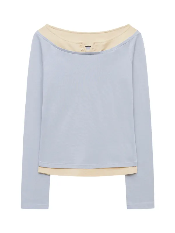 OFF-SHOULDER LAYERED T-SHIRT (LIGHT BLUE)