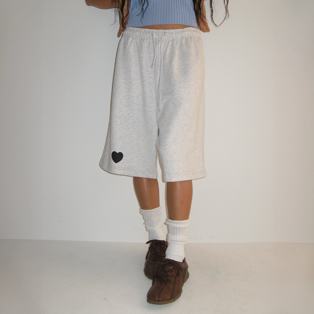 론론 HEART POINT BERMUDA TRAINING HALF PANTS WHITE MELANGE 상품 이미지 2