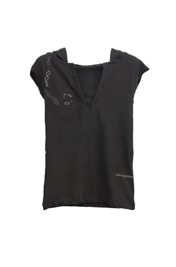 Slim Fit Sleevless Hoodie, Ash
