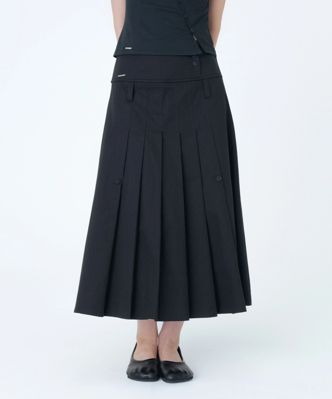 미세키서울 Layered pleats maxi skirt BLACK 상품 이미지 2