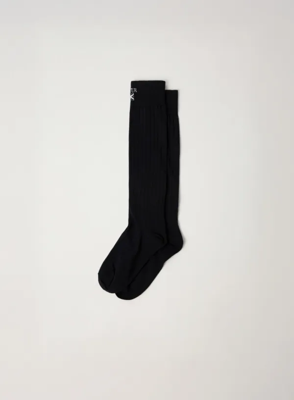 (W) See-through Ribbed Socks - Black