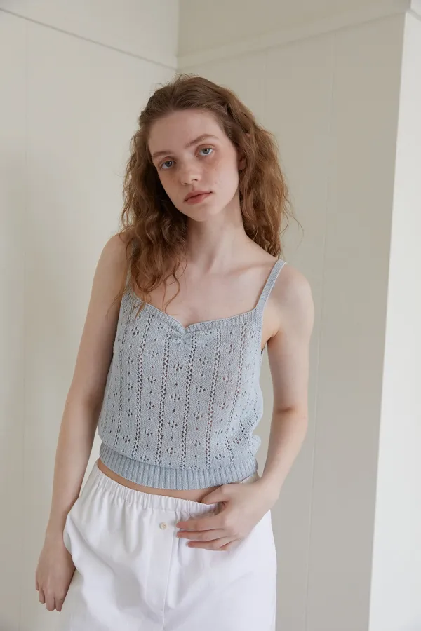crochet sleeveless knit top_ pale blue