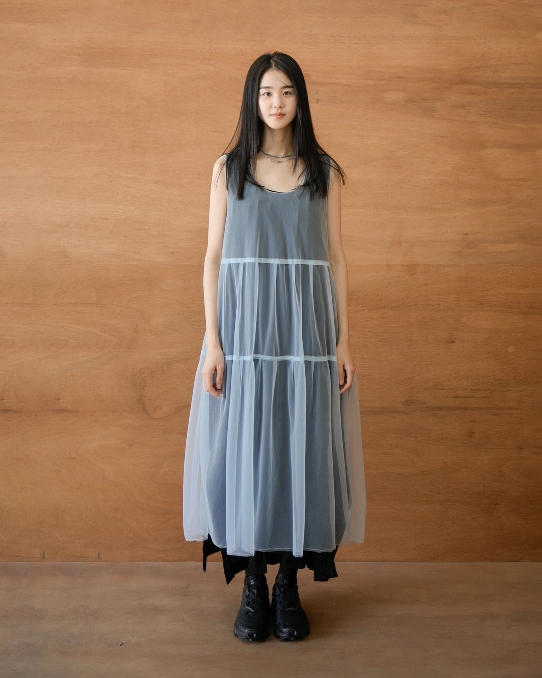 유노이아 layered mesh tuck dress (open, 단독 주문 시 선발송) 상품 이미지 2