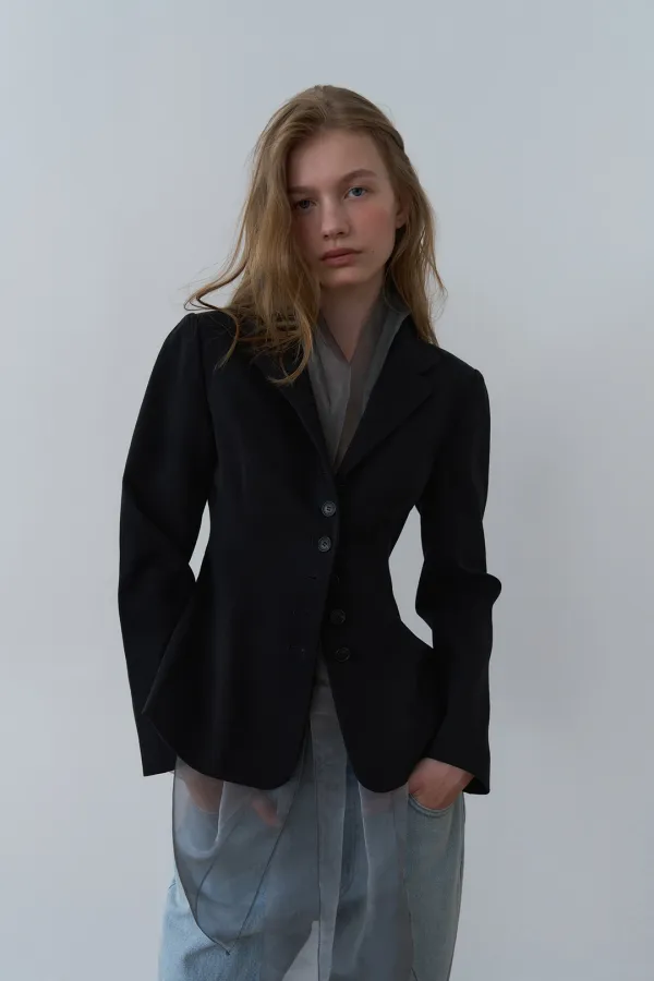 [EXCLUSIVE] COTTON HIGH-NECK NAPOLEON JACKET_BLACK