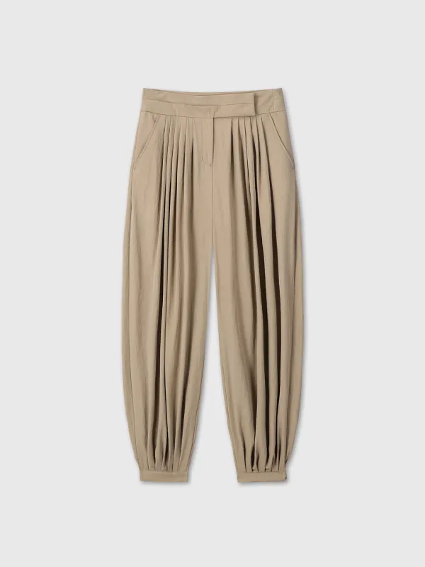 (W) PLEATED VOLUMINOUS PANTS_ BEIGE