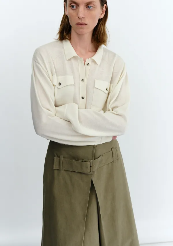 Harper Pocket Collar Knit in Ivory