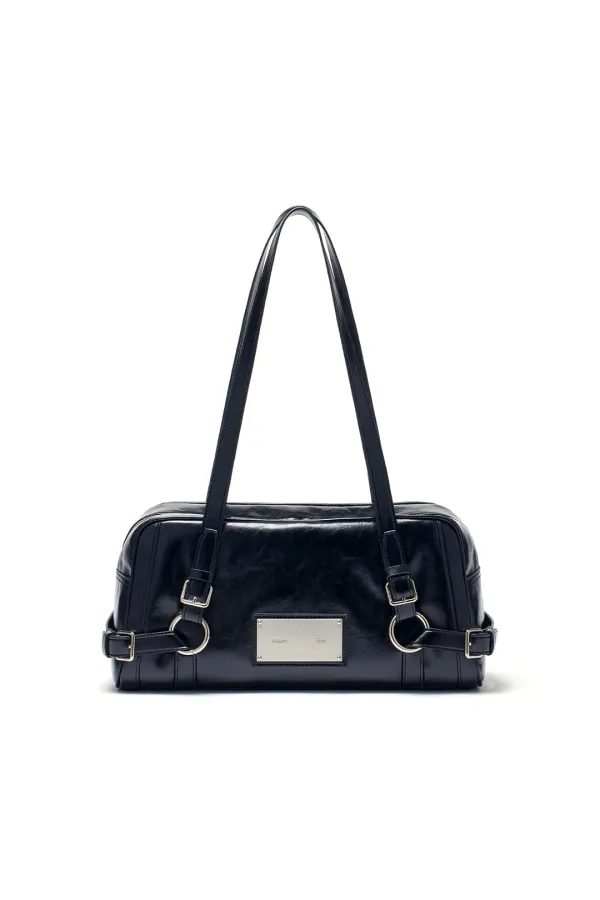 BIKER DETAIL MEDIUM SHOULDER BAG IN BLACK