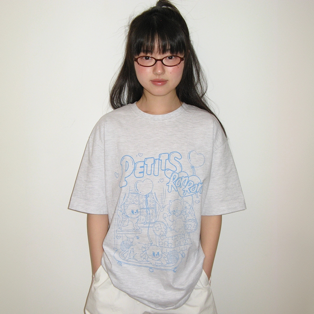 론론 PETIT CAT CRACK OVER FIT T SHIRT WHITE MELANGE 상품 이미지 2
