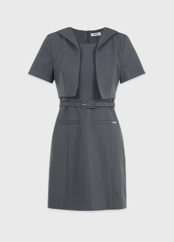  [44-120]  Senevi Crop Jacket Mini Dress  세네비 크롭 자켓 미니 드레스 (여름-여름하객룩-하객룩-데일리룩-데이트룩-격식룩-오피스룩-미니원피스-여름원피스-반팔원피스-오픈카라-크롭자켓-빅사이즈-자체제작) 