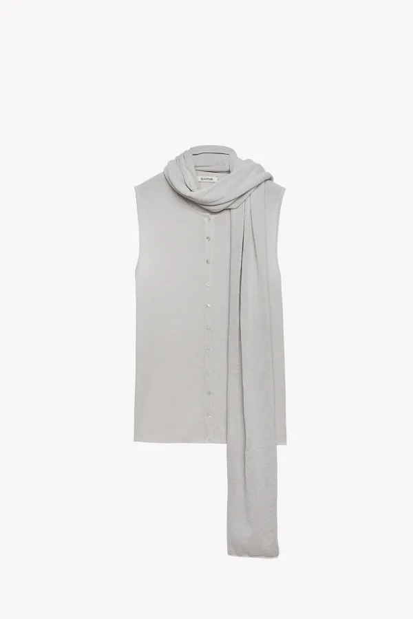 Bilo Button Sleeveless Muffler Set (Pale Gray)