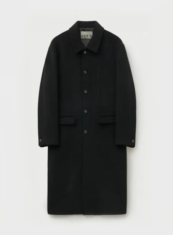 Cashmere Wool Blend Mac Coat - Black